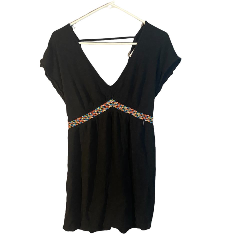 Xhilaration Black Tribal Front V-Neck Beach Cover Up Dress Women Sz M